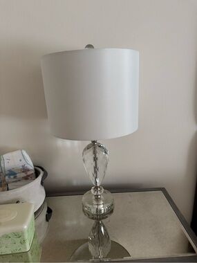 Crystal Table Lamp with White Shade - Clear Glass Accent